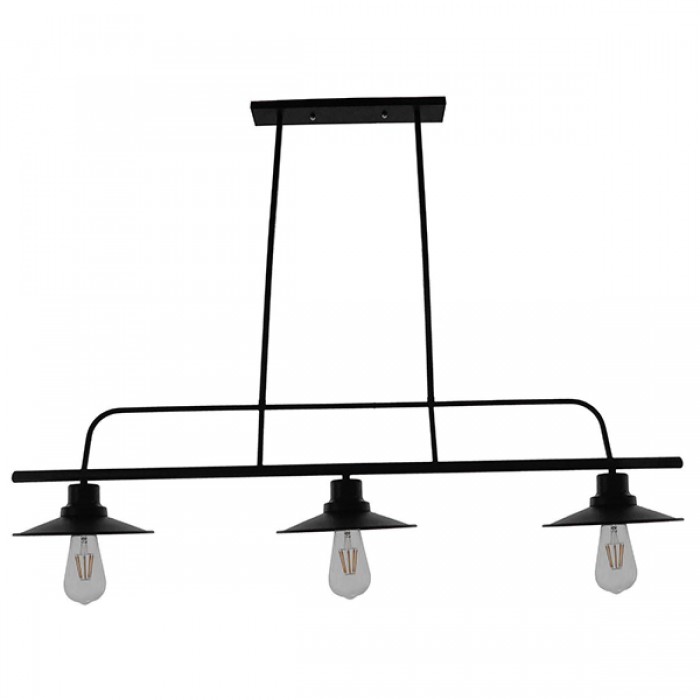 GloboStar® REGAL 01009 Vintage Industrial Φωτιστικό Οροφής Τρίφωτο Μαύρο Ράγα Μ113 x Π26 x Υ85cm