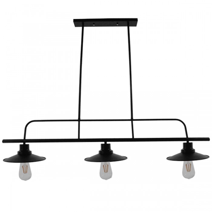 GloboStar® REGAL 01009 Vintage Industrial Φωτιστικό Οροφής Τρίφωτο Μαύρο Ράγα Μ113 x Π26 x Υ85cm