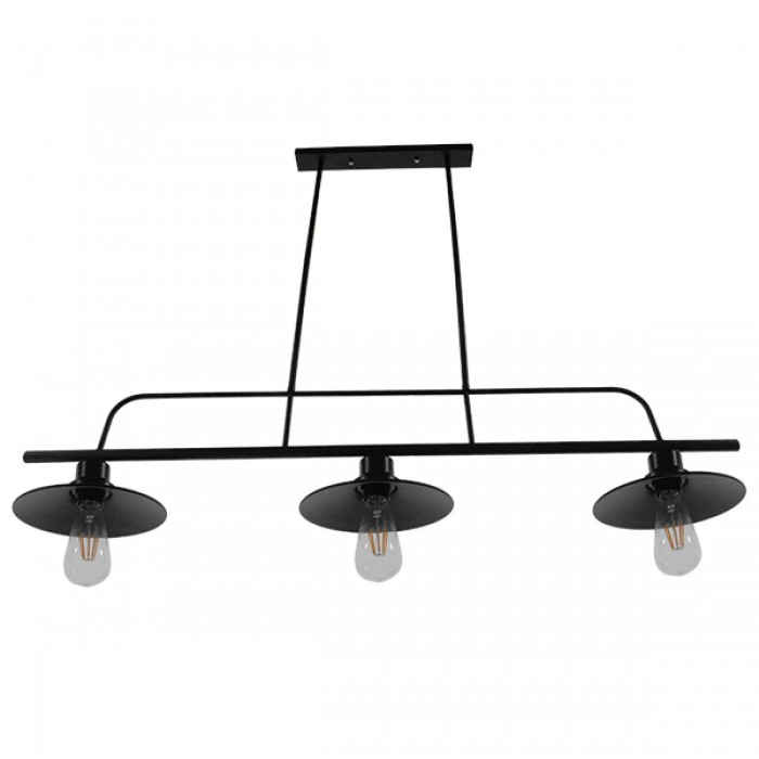 GloboStar® REGAL 01009 Vintage Industrial Φωτιστικό Οροφής Τρίφωτο Μαύρο Ράγα Μ113 x Π26 x Υ85cm