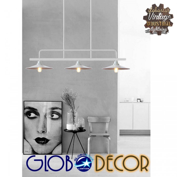 GloboStar® REGAL 01010 Vintage Industrial Φωτιστικό Οροφής Τρίφωτο Λευκό Μεταλλικό Ράγα Μ113 x Π26 x Υ85cm GloboStar® REGAL 01010 Vintage Industrial Φωτιστικό Οροφής Τρίφωτο Λευκό Μεταλλικό Ράγα Μ113 x Π26 x Υ85cm