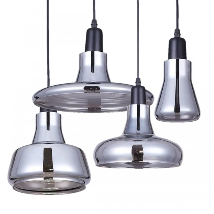GloboStar® FEMINE 01011 SET 4 Μοντέρνα Κρεμαστά Φωτιστικά Οροφής Ποολύφωτο 4 x E27 Γυάλινα Φιμέ Χρωμίου Μονόφωτα Καμπάνα GloboStar® FEMINE 01011 SET 4 Μοντέρνα Κρεμαστά Φωτιστικά Οροφής Ποολύφωτο 4 x E27 Γυάλινα Φιμέ Χρωμίου Μονόφωτα Καμπάνα