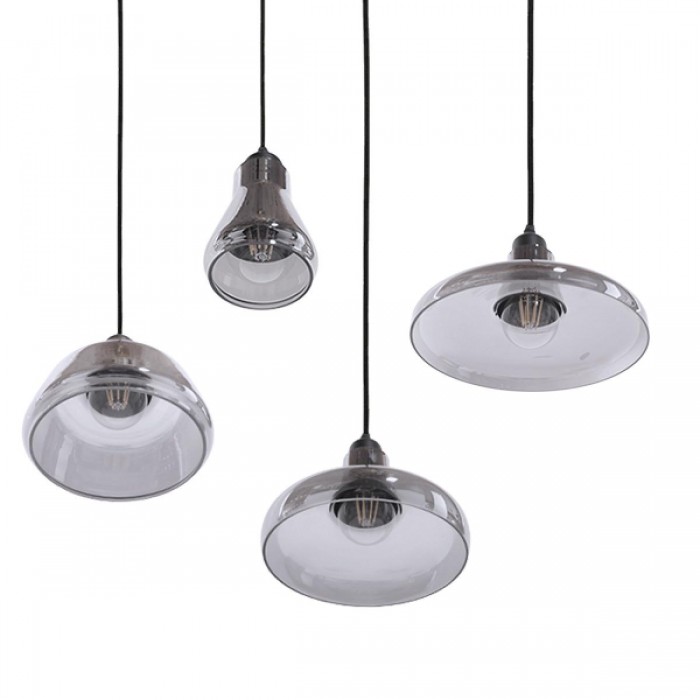 GloboStar® FEMINE 01011 SET 4 Μοντέρνα Κρεμαστά Φωτιστικά Οροφής Ποολύφωτο 4 x E27 Γυάλινα Φιμέ Χρωμίου Μονόφωτα Καμπάνα GloboStar® FEMINE 01011 SET 4 Μοντέρνα Κρεμαστά Φωτιστικά Οροφής Ποολύφωτο 4 x E27 Γυάλινα Φιμέ Χρωμίου Μονόφωτα Καμπάνα