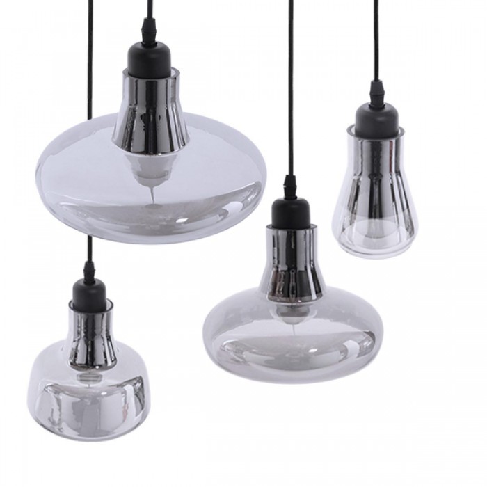 GloboStar® FEMINE 01011 SET 4 Μοντέρνα Κρεμαστά Φωτιστικά Οροφής Ποολύφωτο 4 x E27 Γυάλινα Φιμέ Χρωμίου Μονόφωτα Καμπάνα GloboStar® FEMINE 01011 SET 4 Μοντέρνα Κρεμαστά Φωτιστικά Οροφής Ποολύφωτο 4 x E27 Γυάλινα Φιμέ Χρωμίου Μονόφωτα Καμπάνα