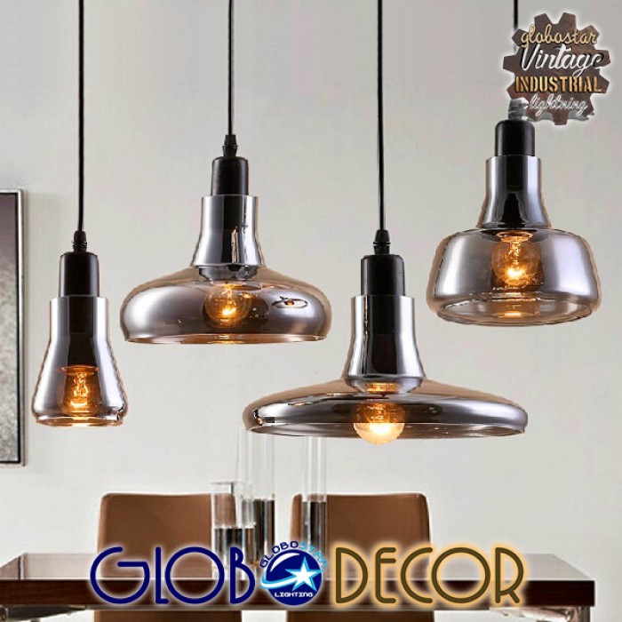 GloboStar® FEMINE 01011 SET 4 Μοντέρνα Κρεμαστά Φωτιστικά Οροφής Ποολύφωτο 4 x E27 Γυάλινα Φιμέ Χρωμίου Μονόφωτα Καμπάνα GloboStar® FEMINE 01011 SET 4 Μοντέρνα Κρεμαστά Φωτιστικά Οροφής Ποολύφωτο 4 x E27 Γυάλινα Φιμέ Χρωμίου Μονόφωτα Καμπάνα