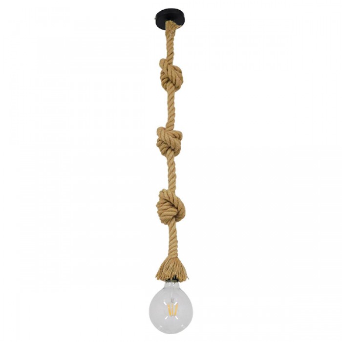 GloboStar® ROPE 01018 Vintage Industrial Κρεμαστό Φωτιστικό Οροφής Μονόφωτο 1 x E27 με 2 μέτρα Μπεζ Σχοινί Φ3.5 x Y200cm GloboStar® ROPE 01018 Vintage Industrial Κρεμαστό Φωτιστικό Οροφής Μονόφωτο 1 x E27 με 2 μέτρα Μπεζ Σχοινί Φ3.5 x Y200cm
