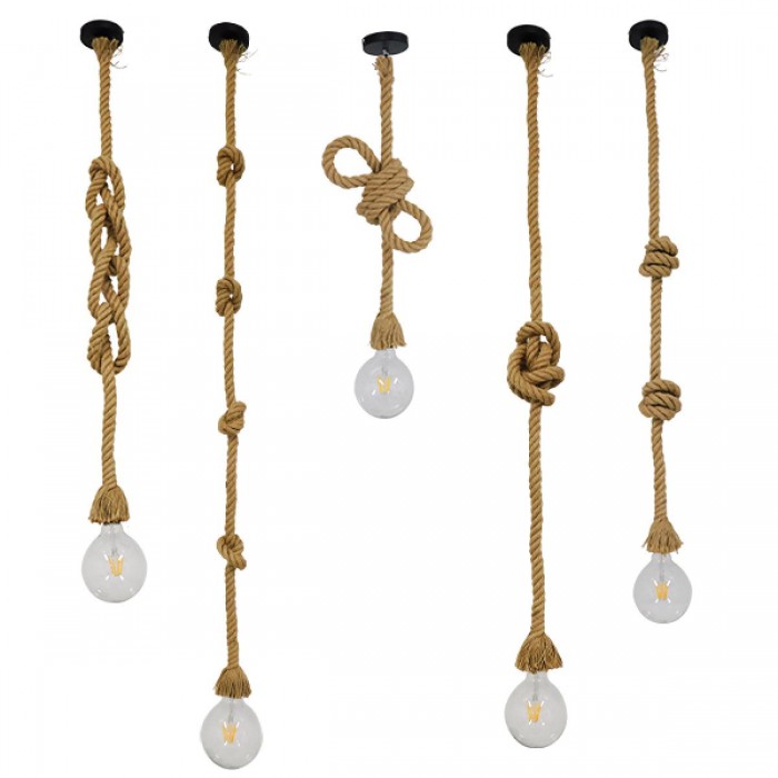 GloboStar® ROPE 01018 Vintage Industrial Κρεμαστό Φωτιστικό Οροφής Μονόφωτο 1 x E27 με 2 μέτρα Μπεζ Σχοινί Φ3.5 x Y200cm GloboStar® ROPE 01018 Vintage Industrial Κρεμαστό Φωτιστικό Οροφής Μονόφωτο 1 x E27 με 2 μέτρα Μπεζ Σχοινί Φ3.5 x Y200cm