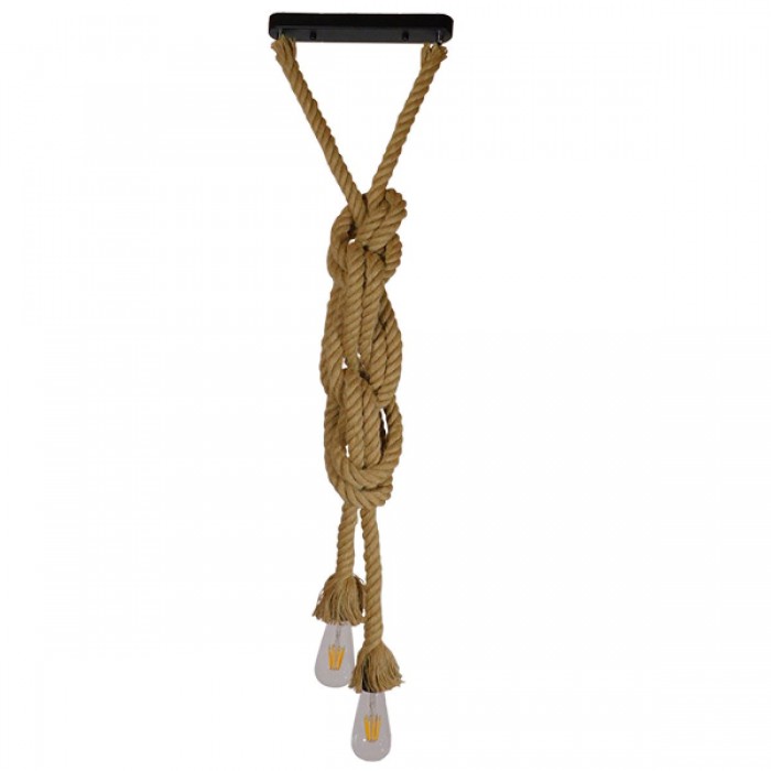 GloboStar® ROPE 01019 Vintage Industrial Κρεμαστό Φωτιστικό Οροφής Δίφωτο 2 x E27 με 2 μέτρα Μπεζ Σχοινί Φ3.5 x Y200cm GloboStar® ROPE 01019 Vintage Industrial Κρεμαστό Φωτιστικό Οροφής Δίφωτο 2 x E27 με 2 μέτρα Μπεζ Σχοινί Φ3.5 x Y200cm