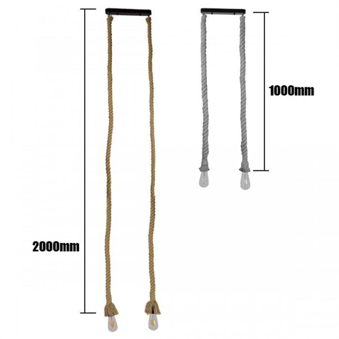 GloboStar® ROPE 01019 Vintage Industrial Κρεμαστό Φωτιστικό Οροφής Δίφωτο 2 x E27 με 2 μέτρα Μπεζ Σχοινί Φ3.5 x Y200cm GloboStar® ROPE 01019 Vintage Industrial Κρεμαστό Φωτιστικό Οροφής Δίφωτο 2 x E27 με 2 μέτρα Μπεζ Σχοινί Φ3.5 x Y200cm