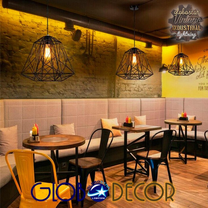 GloboStar® GRID 01022 Vintage Industrial Kρεμαστό Φωτιστικό Οροφής Μονόφωτο Μαύρο Μεταλλικό Πλέγμα Φ32 x Y34cm