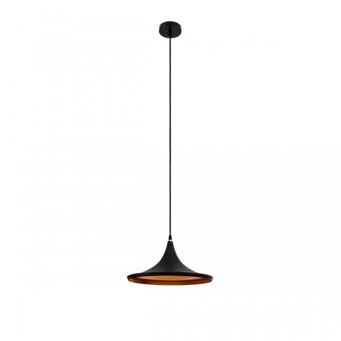 GloboStar® SHANGHAI BLACK 01025-B Μοντέρνο Κρεμαστό Φωτιστικό Οροφής Μονόφωτο 1 x E27 Μαύρο Μεταλλικό Καμπάνα Φ37 x Υ20cm