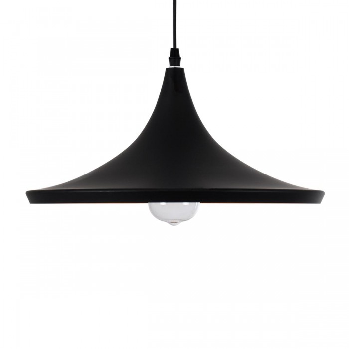 GloboStar® SHANGHAI BLACK 01025-B Μοντέρνο Κρεμαστό Φωτιστικό Οροφής Μονόφωτο 1 x E27 Μαύρο Μεταλλικό Καμπάνα Φ37 x Υ20cm