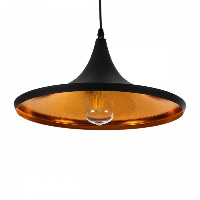 GloboStar® SHANGHAI BLACK 01025-B Μοντέρνο Κρεμαστό Φωτιστικό Οροφής Μονόφωτο 1 x E27 Μαύρο Μεταλλικό Καμπάνα Φ37 x Υ20cm