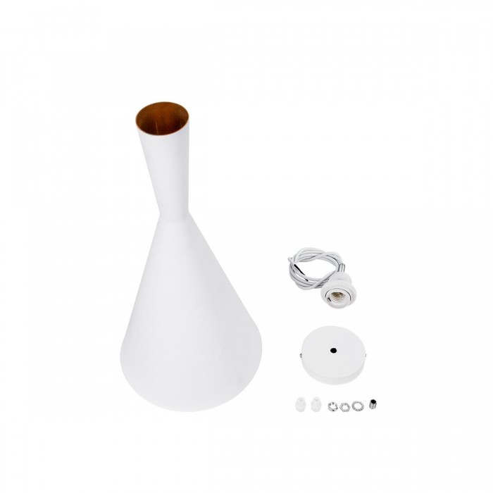 GloboStar® SHANGHAI WHITE 01026-C Μοντέρνο Κρεμαστό Φωτιστικό Οροφής Μονόφωτο 1 x E27 Λευκό Μεταλλικό Καμπάνα Φ19 x Υ38cm