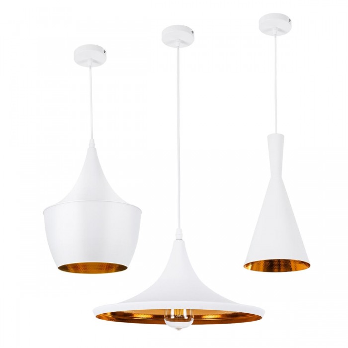 GloboStar® SHANGHAI WHITE 01026 SET 3 Μοντέρνα Κρεμαστά Φωτιστικά Οροφής Τρίφωτο 3 x E27 Λευκά Μεταλλικά Καμπάνα