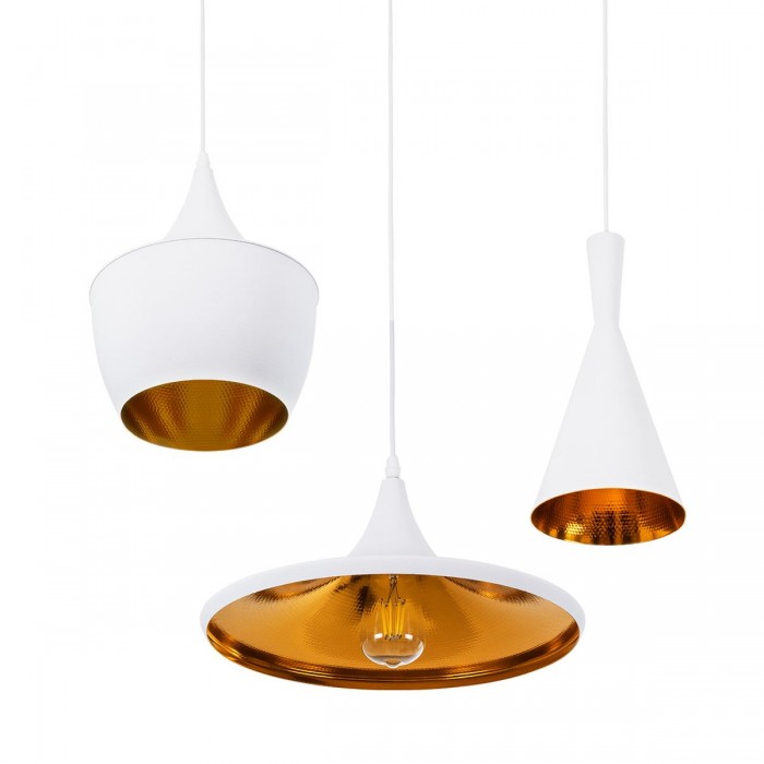 GloboStar® SHANGHAI WHITE 01026 SET 3 Μοντέρνα Κρεμαστά Φωτιστικά Οροφής Τρίφωτο 3 x E27 Λευκά Μεταλλικά Καμπάνα