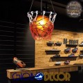 GloboStar® NBA 01027 Μοντέρνο Κρεμαστό Φωτιστικό Οροφής Μονόφωτο 1 x E27 Πορτοκαλί Μεταλλικό Πλέγμα Φ32 x Y58cm