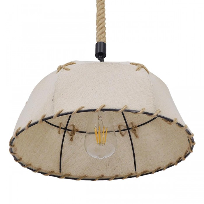 GloboStar® ANTOINETTE 01028 Vintage Κρεμαστό Φωτιστικό Οροφής Μονόφωτο 1 x E27 με Μπεζ Σχοινί και Καπέλο Φ35 x Y20cm GloboStar® ANTOINETTE 01028 Vintage Κρεμαστό Φωτιστικό Οροφής Μονόφωτο 1 x E27 με Μπεζ Σχοινί και Καπέλο Φ35 x Y20cm