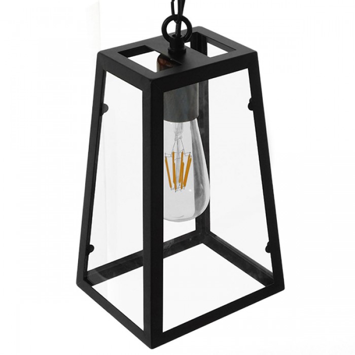 GloboStar® LIMA 01040 Vintage Industrial Κρεμαστό Φωτιστικό Οροφής Μονόφωτο Μαύρο Μεταλλικό Μ17 x Π14 x Υ26cm