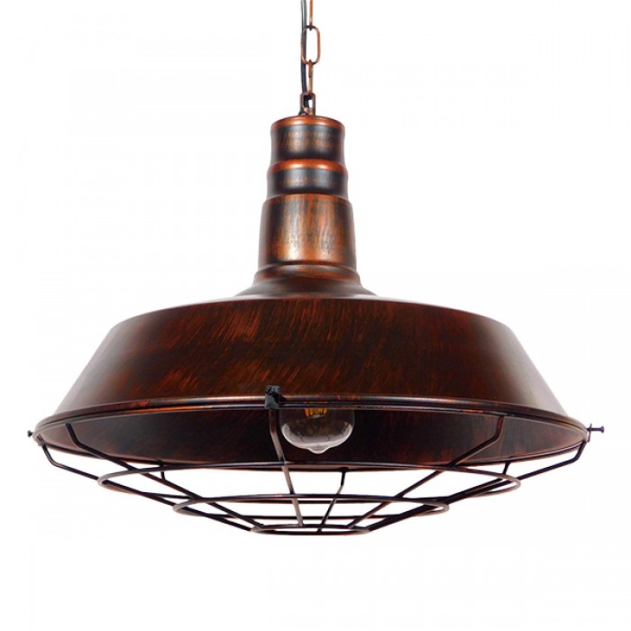 GloboStar® BARN 01045 Vintage Industrial Κρεμαστό Φωτιστικό Οροφής Μονόφωτο 1 x E27 Καφέ Σκουριά Μεταλλικό Καμπάνα Φ46 x Y25cm