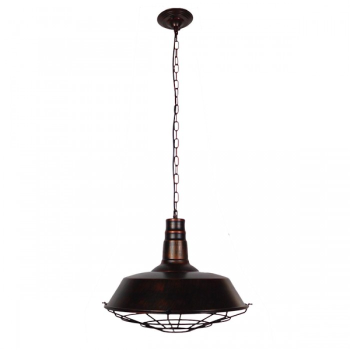 GloboStar® BARN 01045 Vintage Industrial Κρεμαστό Φωτιστικό Οροφής Μονόφωτο 1 x E27 Καφέ Σκουριά Μεταλλικό Καμπάνα Φ46 x Y25cm