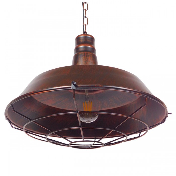GloboStar® BARN 01045 Vintage Industrial Κρεμαστό Φωτιστικό Οροφής Μονόφωτο 1 x E27 Καφέ Σκουριά Μεταλλικό Καμπάνα Φ46 x Y25cm