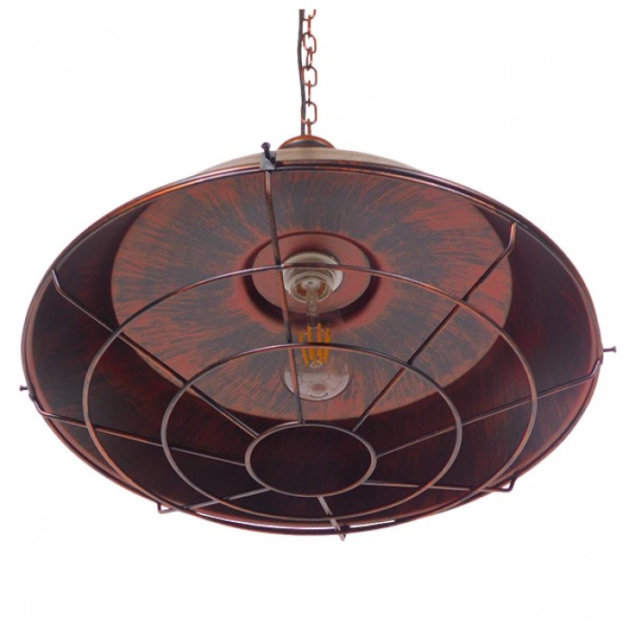 GloboStar® BARN 01045 Vintage Industrial Κρεμαστό Φωτιστικό Οροφής Μονόφωτο 1 x E27 Καφέ Σκουριά Μεταλλικό Καμπάνα Φ46 x Y25cm