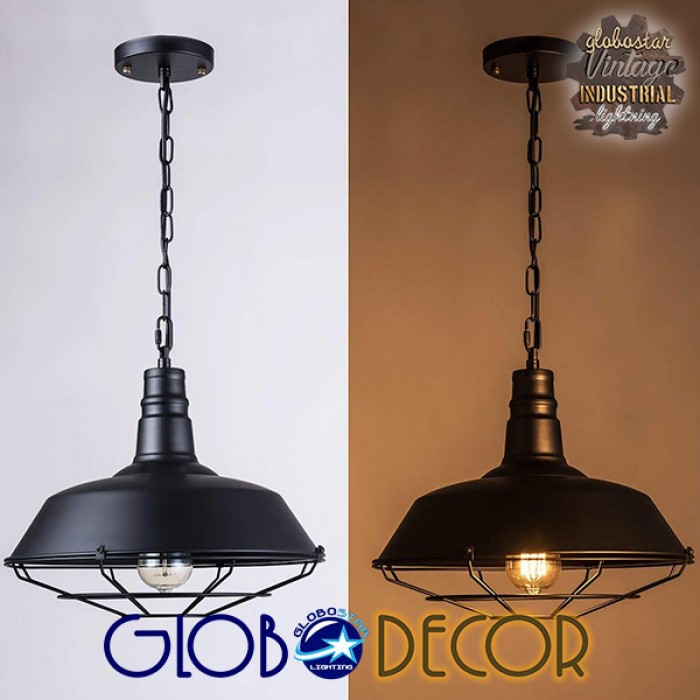 GloboStar® BARN 01048 Vintage Industrial Κρεμαστό Φωτιστικό Οροφής Μονόφωτο 1 x E27 Μαύρο Μεταλλικό Καμπάνα Φ46 x Y25cm GloboStar® BARN 01048 Vintage Industrial Κρεμαστό Φωτιστικό Οροφής Μονόφωτο 1 x E27 Μαύρο Μεταλλικό Καμπάνα Φ46 x Y25cm