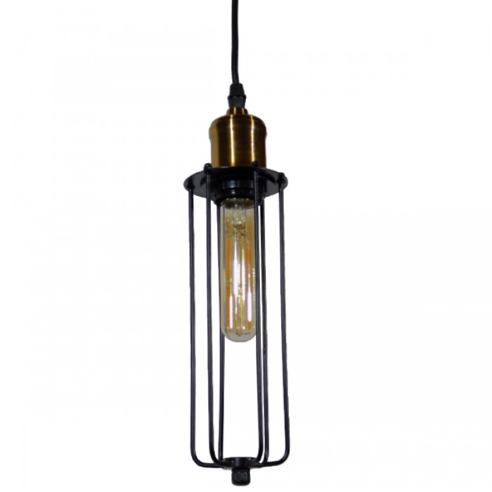 GloboStar® KLECE 01057 Vintage Industrial Κρεμαστό Φωτιστικό Οροφής Μονόφωτο Μαύρο Μεταλλικό Πλέγμα Φ7 x Y35cm