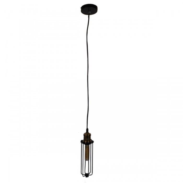 GloboStar® KLECE 01057 Vintage Industrial Κρεμαστό Φωτιστικό Οροφής Μονόφωτο Μαύρο Μεταλλικό Πλέγμα Φ7 x Y35cm