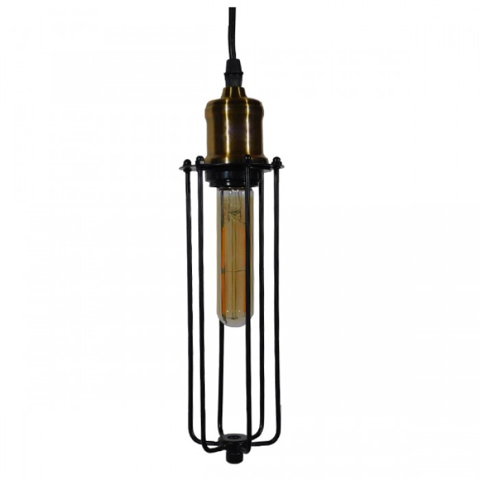 GloboStar® KLECE 01057 Vintage Industrial Κρεμαστό Φωτιστικό Οροφής Μονόφωτο Μαύρο Μεταλλικό Πλέγμα Φ7 x Y35cm