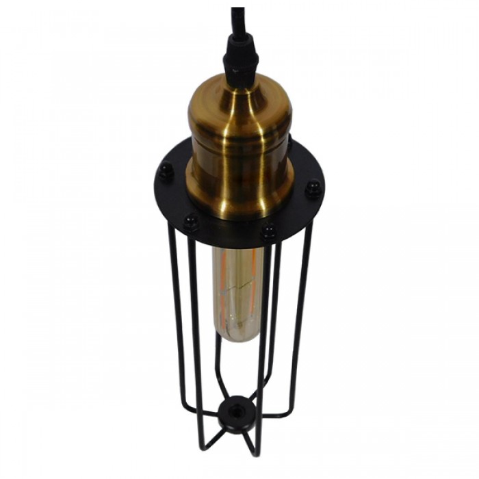 GloboStar® KLECE 01057 Vintage Industrial Κρεμαστό Φωτιστικό Οροφής Μονόφωτο Μαύρο Μεταλλικό Πλέγμα Φ7 x Y35cm