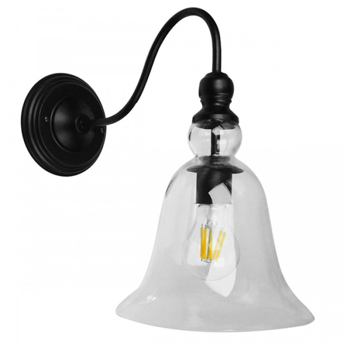 GloboStar® LILLY 01064 Vintage Φωτιστικό Τοίχου Απλίκα Μονόφωτο Μαύρο Μεταλλικό με Γυάλινη Καμπάνα Φ14 x Μ21 x Π14 x Υ36cm