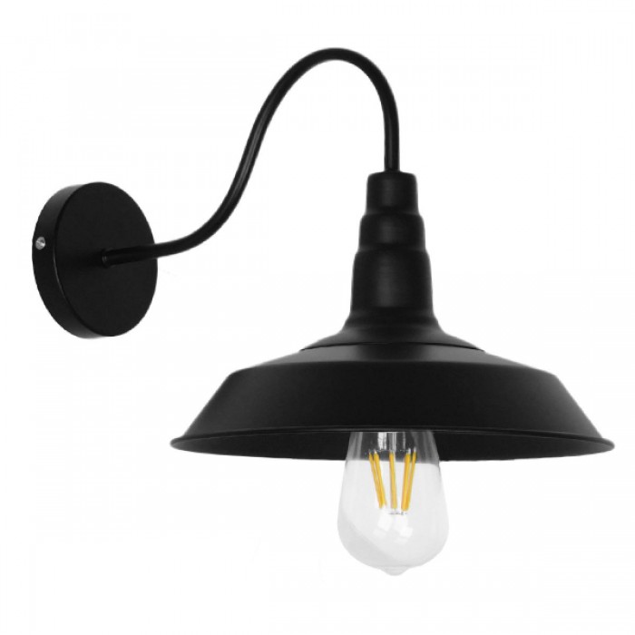 GloboStar® SORD 01065 Vintage Industrial Φωτιστικό Τοίχου Απλίκα Μονόφωτο Μαύρο Μεταλλικό Καμπάνα Φ26 x Μ37 x Π26 x Υ32cm