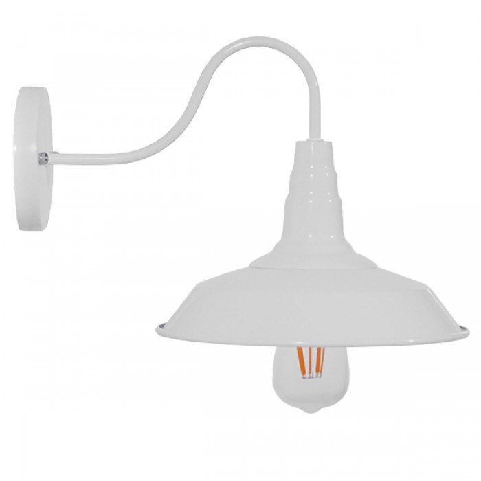 GloboStar® SORD 01066 Vintage Industrial Φωτιστικό Τοίχου Απλίκα Μονόφωτο Λευκό Μεταλλικό Καμπάνα Φ26 x Μ37 x Π26 x Υ32cm