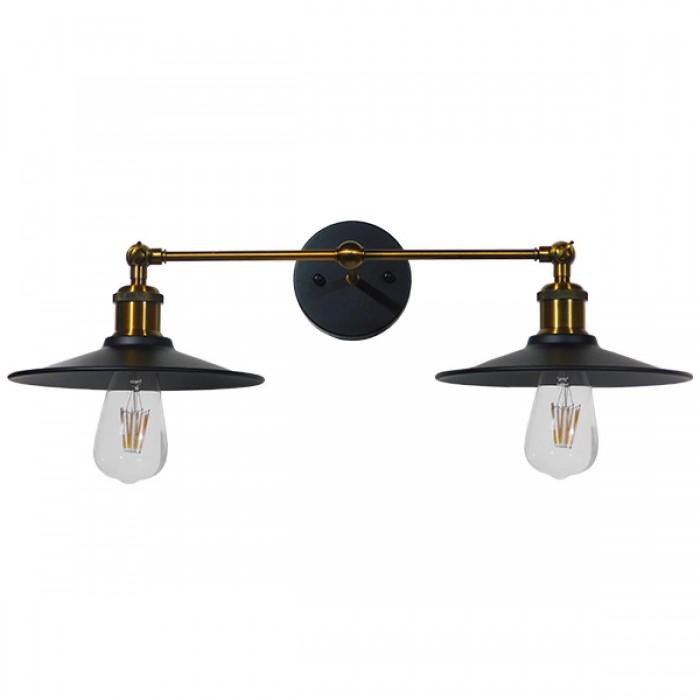 GloboStar® TWINS 01069 Vintage Industrial Φωτιστικό Τοίχου Απλίκα Δίφωτο Μαύρο Μεταλλικό Καμπάνα Φ21 x Μ30 x Π60 x Υ18cm
