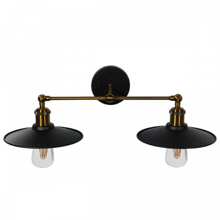 GloboStar® TWINS 01069 Vintage Industrial Φωτιστικό Τοίχου Απλίκα Δίφωτο Μαύρο Μεταλλικό Καμπάνα Φ21 x Μ30 x Π60 x Υ18cm