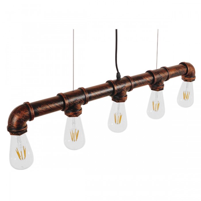 GloboStar® CANAL 01070 Vintage Industrial Κρεμαστό Φωτιστικό Οροφής Πολύφωτο 5 x E27 Καφέ Σκουριά Μεταλλικό Ράγα Μ88 x Π4.5 x Y7cm GloboStar® CANAL 01070 Vintage Industrial Κρεμαστό Φωτιστικό Οροφής Πολύφωτο 5 x E27 Καφέ Σκουριά Μεταλλικό Ράγα Μ88 x Π4.5 x Y7cm