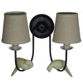 GloboStar® DOVE 01086 Vintage Φωτιστικό Τοίχου Απλίκα Δίφωτο Μαύρο Μεταλλικό με Μπεζ Υφασμάτινο Καπέλο Μ27 x Π43 x Υ30cm