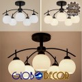 GloboStar® LUNA 01088 Μοντέρνο Φωτιστικό Οροφής Πολύφωτο Μαύρο Μεταλλικό με Λευκό Γυαλί Φ63 x Y39cm