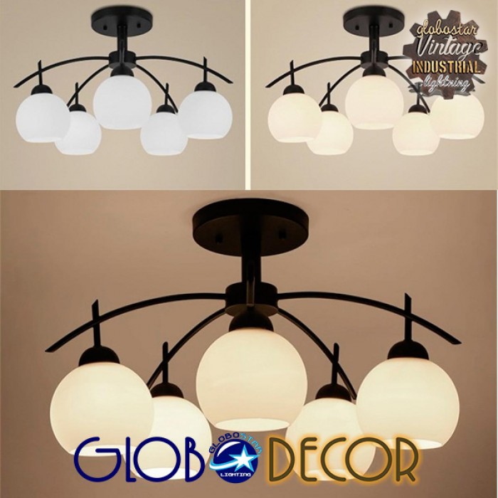 GloboStar® LUNA 01088 Μοντέρνο Φωτιστικό Οροφής Πολύφωτο Μαύρο Μεταλλικό με Λευκό Γυαλί Φ63 x Y39cm GloboStar® LUNA 01088 Μοντέρνο Φωτιστικό Οροφής Πολύφωτο Μαύρο Μεταλλικό με Λευκό Γυαλί Φ63 x Y39cm