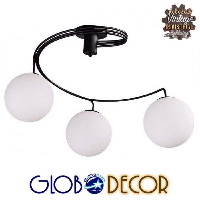 GloboStar® SELINA 01089 Μοντέρνο Φωτιστικό Οροφής Τρίφωτο Μαύρο Μεταλλικό με Λευκό Γυαλί Φ60 x Y45cm GloboStar® SELINA 01089 Μοντέρνο Φωτιστικό Οροφής Τρίφωτο Μαύρο Μεταλλικό με Λευκό Γυαλί Φ60 x Y45cm