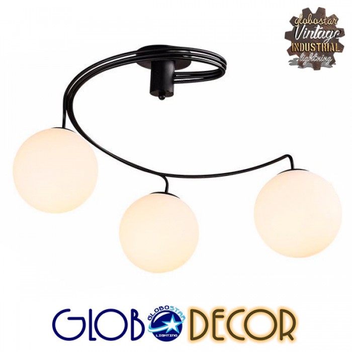 GloboStar® SELINA 01089 Μοντέρνο Φωτιστικό Οροφής Τρίφωτο Μαύρο Μεταλλικό με Λευκό Γυαλί Φ60 x Y45cm GloboStar® SELINA 01089 Μοντέρνο Φωτιστικό Οροφής Τρίφωτο Μαύρο Μεταλλικό με Λευκό Γυαλί Φ60 x Y45cm