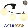 GloboStar® SELINA 01089 Μοντέρνο Φωτιστικό Οροφής Τρίφωτο Μαύρο Μεταλλικό με Λευκό Γυαλί Φ60 x Y45cm