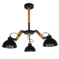 GloboStar® OLD SCHOOL 01093 Μοντέρνο Industrial Φωτιστικό Οροφής Τρίφωτο Μαύρο Μεταλλικό με Φυσικό Ξύλο Καμπάνα Φ75 x Y38cm