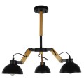 GloboStar® OLD SCHOOL 01093 Μοντέρνο Industrial Φωτιστικό Οροφής Τρίφωτο Μαύρο Μεταλλικό με Φυσικό Ξύλο Καμπάνα Φ75 x Y38cm