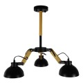GloboStar® OLD SCHOOL 01093 Μοντέρνο Industrial Φωτιστικό Οροφής Τρίφωτο Μαύρο Μεταλλικό με Φυσικό Ξύλο Καμπάνα Φ75 x Y38cm
