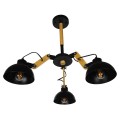 GloboStar® OLD SCHOOL 01093 Μοντέρνο Industrial Φωτιστικό Οροφής Τρίφωτο Μαύρο Μεταλλικό με Φυσικό Ξύλο Καμπάνα Φ75 x Y38cm