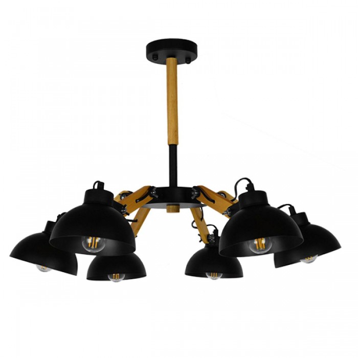 GloboStar® OLD SCHOOL 01094 Μοντέρνο Φωτιστικό Οροφής Πολύφωτο Μαύρο Μεταλλικό με Φυσικό Ξύλο Καμπάνα Φ75 x Y38cm GloboStar® OLD SCHOOL 01094 Μοντέρνο Φωτιστικό Οροφής Πολύφωτο Μαύρο Μεταλλικό με Φυσικό Ξύλο Καμπάνα Φ75 x Y38cm
