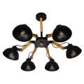 GloboStar® OLD SCHOOL 01094 Μοντέρνο Φωτιστικό Οροφής Πολύφωτο Μαύρο Μεταλλικό με Φυσικό Ξύλο Καμπάνα Φ75 x Y38cm