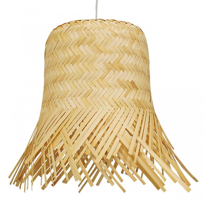 GloboStar® HAWAII 01103 Vintage Κρεμαστό Φωτιστικό Οροφής Μονόφωτο 1 x E27 Μπέζ Ξύλινο Ψάθινο Μπαμπού Φ40 x Υ43cm